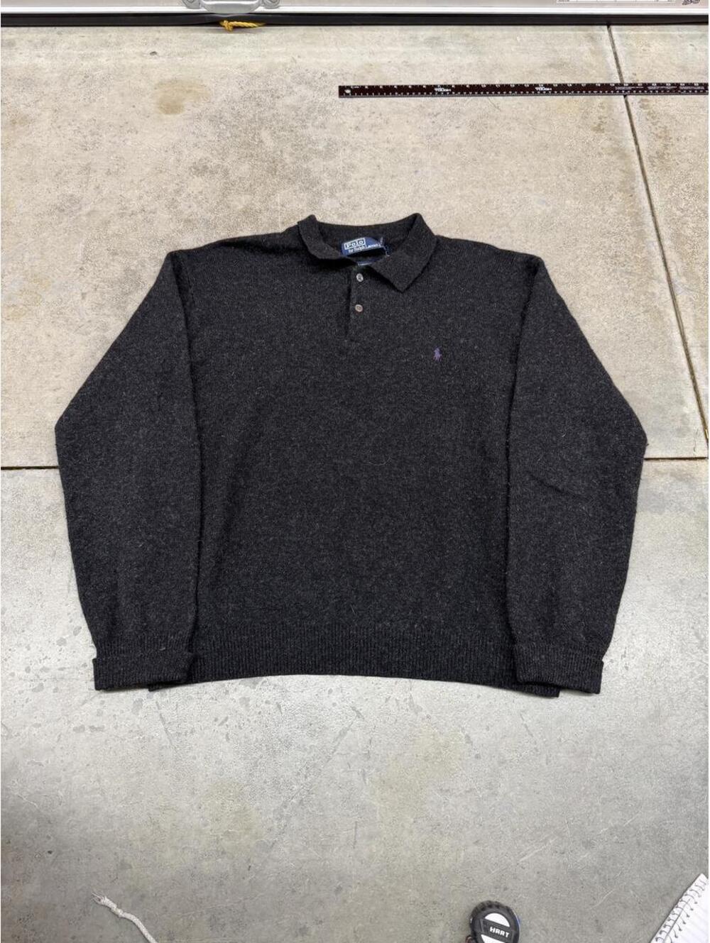 vintage polo ralph lauren black and purple collared knit sweater size xxl